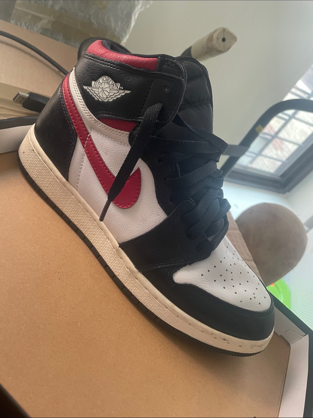 Jordan High-Top Sneakers in Black/White/Red